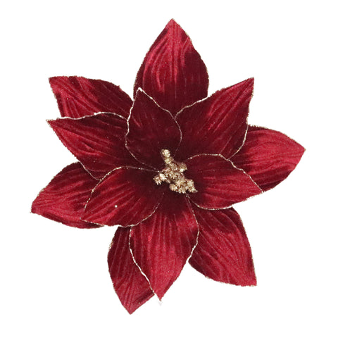 Tige décorative poinsettia rouge contour doré