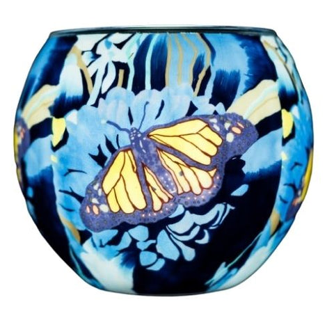 Porte-bougie décoratif en verre Papillon bleu