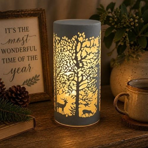 Lampe DEL décorative avec rennes en forêt