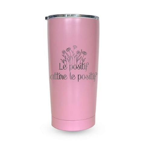 Bouteille isotherme rose "Le positif attire le positif"