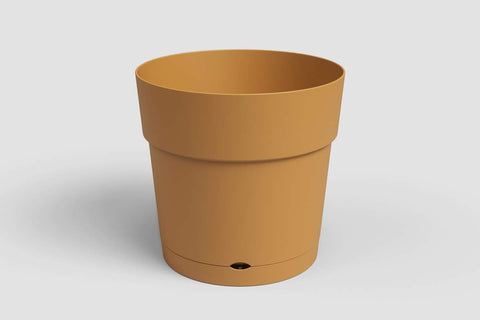Pot plastique Capri Wide jaune miel réserve d'eau