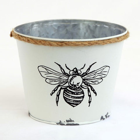 Pot métal blanc avec motif d’abeille