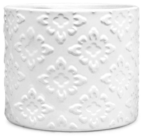 Pot blanc texturé à motifs floraux