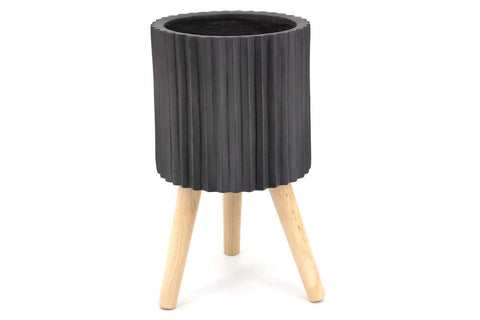 Pot gris foncé sur pattes en bois