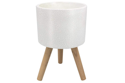Pot blanc et gris sur pattes de bois