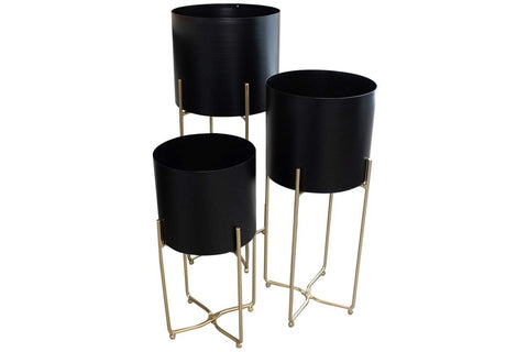 Pot et support en métal noir et or