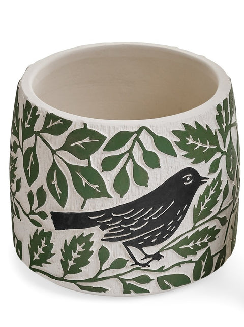 Cache-pot en ciment motif oiseau