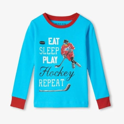 Ensemble pyjama pour enfant "Joueur de hockey Eat Sleep Play Hockey Repeat" bleu - Hatley Little Blue House