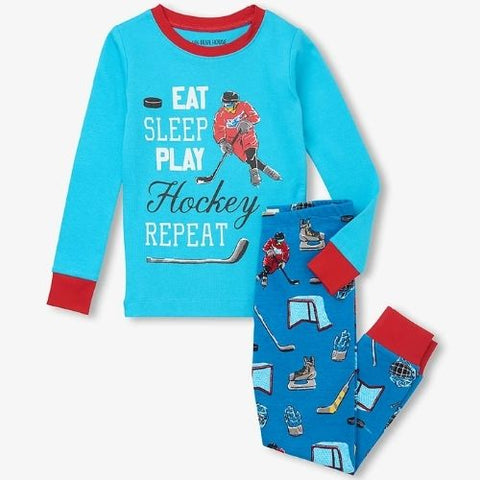 Ensemble pyjama pour enfant "Joueur de hockey Eat Sleep Play Hockey Repeat" bleu - Hatley Little Blue House
