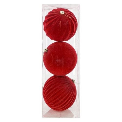 Ensemble de trois boules de Noël rouges en velours
