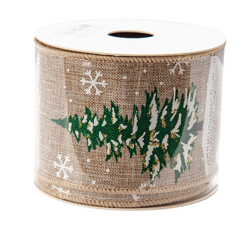 Ruban en tissu brun avec motif de sapin