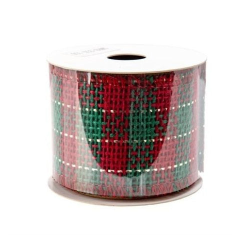 Ruban décoratif à carreaux rouges et verts
