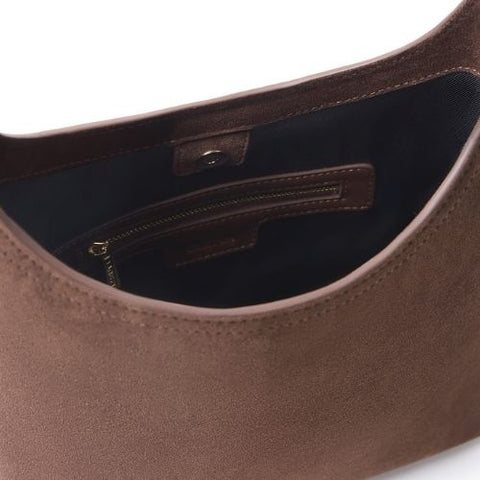 Sac à épaule Elena en suède vegan chocolat – Lambert
