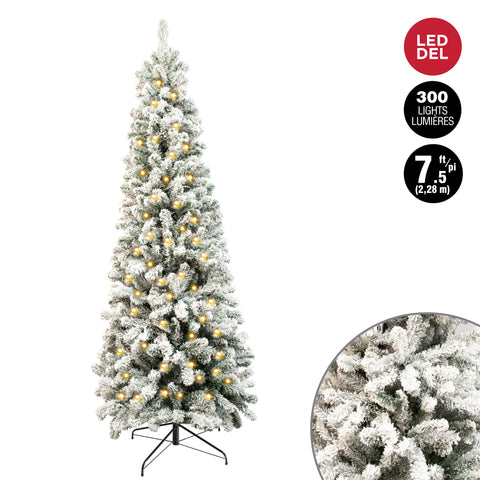 Sapin de Noël floqué lumières DEL blanc chaud