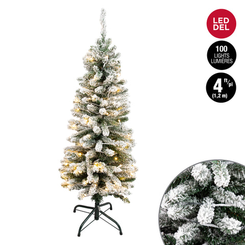 Sapin de Noël floqué 4 pi avec lumières DEL
