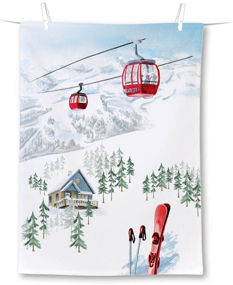 Serviette de cuisine – Télécabines et paysage alpin