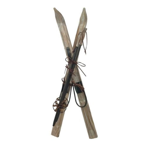 Skis décoratifs en bois et cuir gris