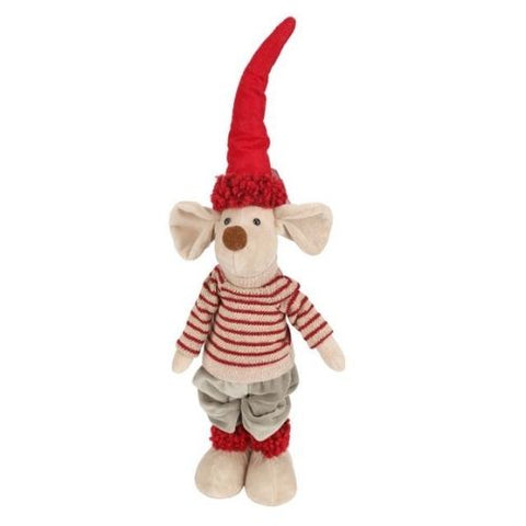 Souris décorative debout avec bonnet de Noël