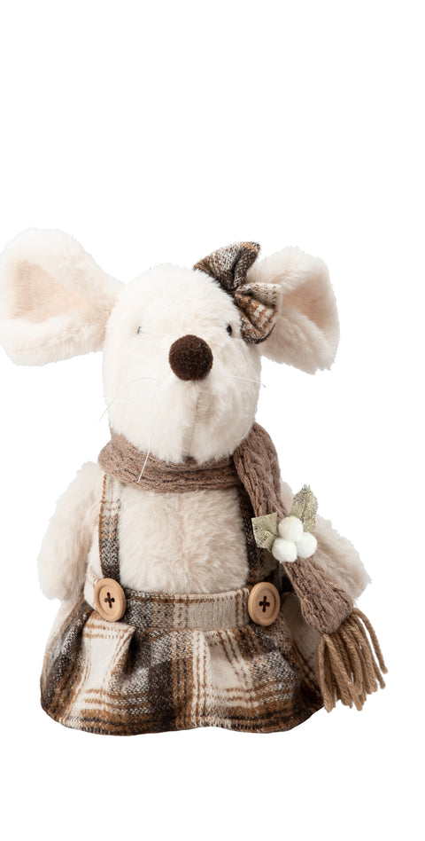 Figurine souris d’hiver en robe à carreaux