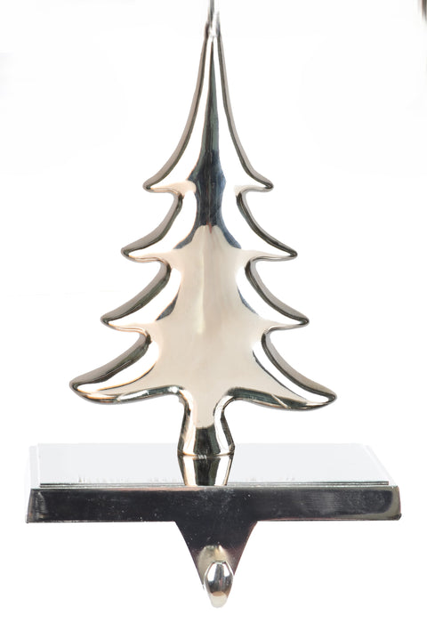 Support à bas de Noël en métal chromé sapin