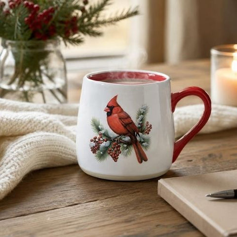 Tasse en grès avec cardinal