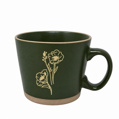Tasse conique fleur verte en grès