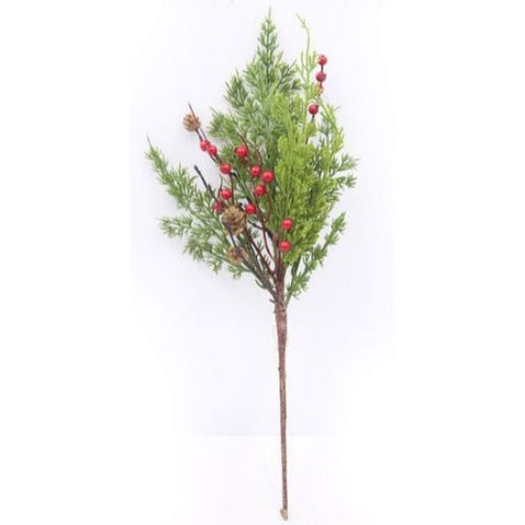 Tige de pin artificielle et baies rouges