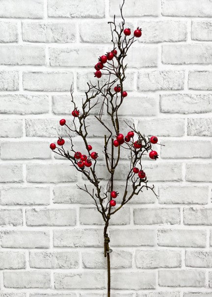Branche décorative avec baies rouges mates et brindilles