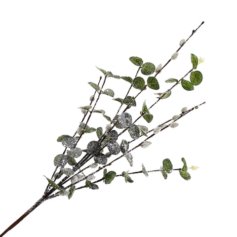 Tige décorative d’eucalyptus givré avec bourgeons