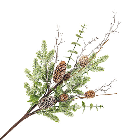 Tige décorative de sapin enneigé avec cocottes