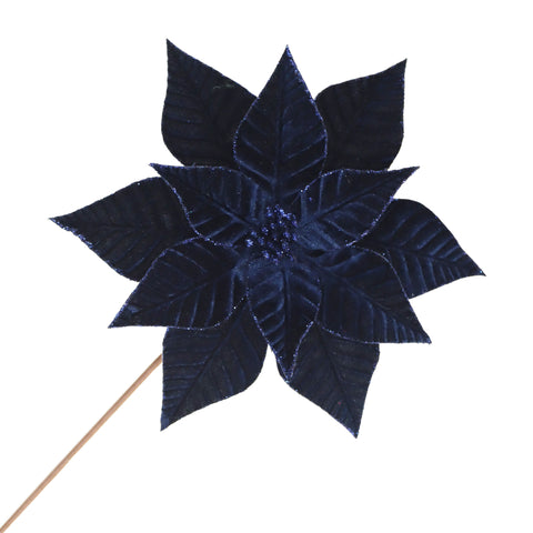 Tige décorative poinsettia bleu marine