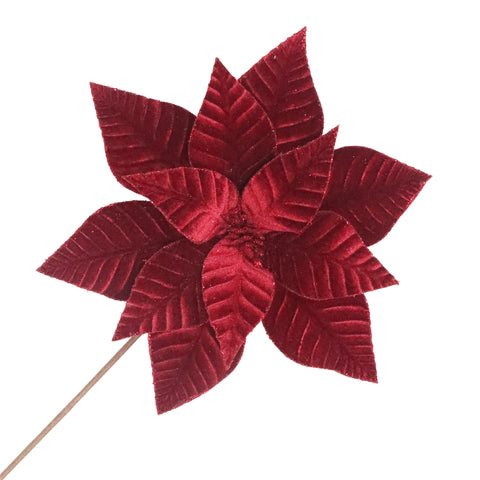 Tige décorative poinsettia rouge velours