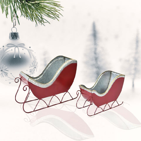 Traîneau de Noël en métal rouge et gris