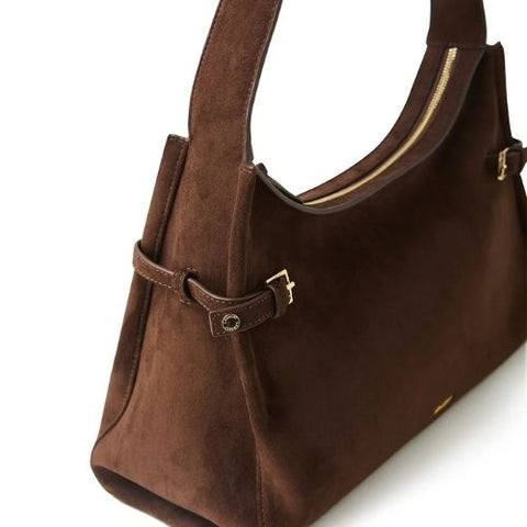 Sac à épaule Trinity en suède Chocolate - Lambert