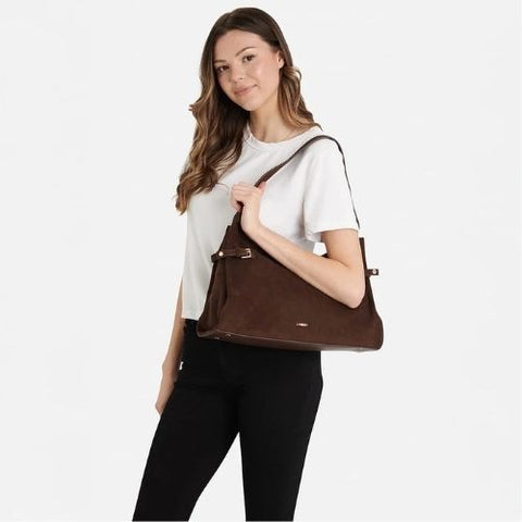 Sac à épaule Trinity en suède Chocolate - Lambert