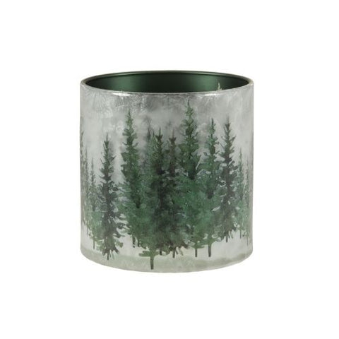 Bougeoir en verre avec motif de sapins
