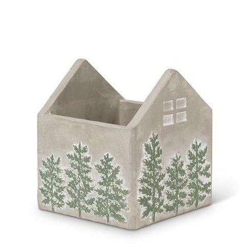 Cache-pot en ciment avec sapins