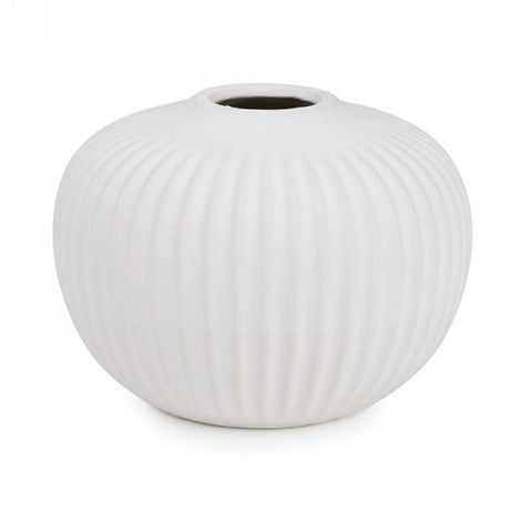 Vase rond strié blanc