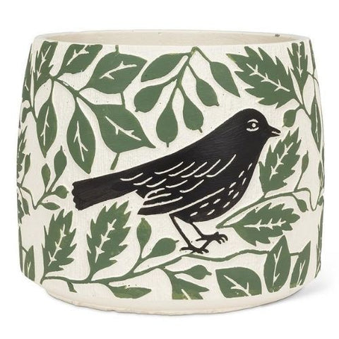 Cache-pot décoratif avec motif d’oiseau et feuillage