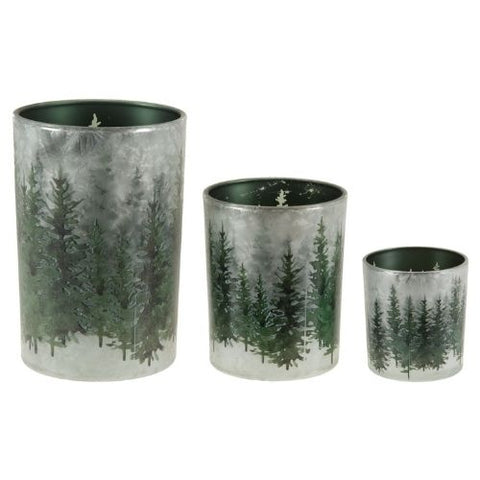 Bougeoir en verre avec motif de sapins