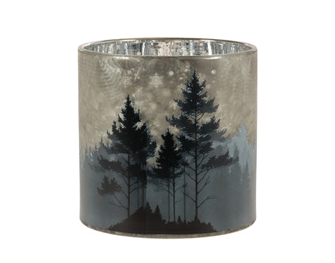 Porte-bougie décoratif forêt boréale en verre