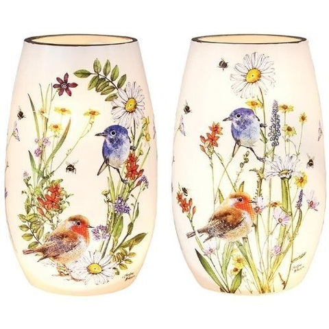 Vase décoratif illuminé "Oiseaux printaniers"