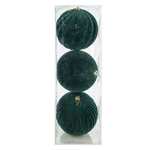 Ensemble de trois boules de Noël vertes en velours