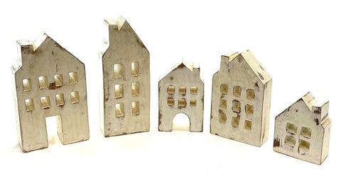 Village décoratif en bois blanchi