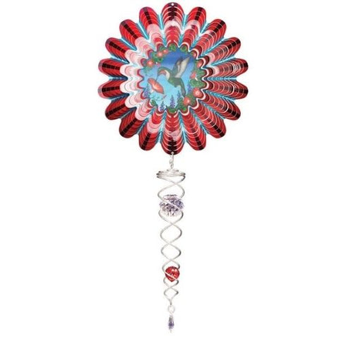 Ensemble tourne-vent – Colibri rouge animé avec torsade de cristal