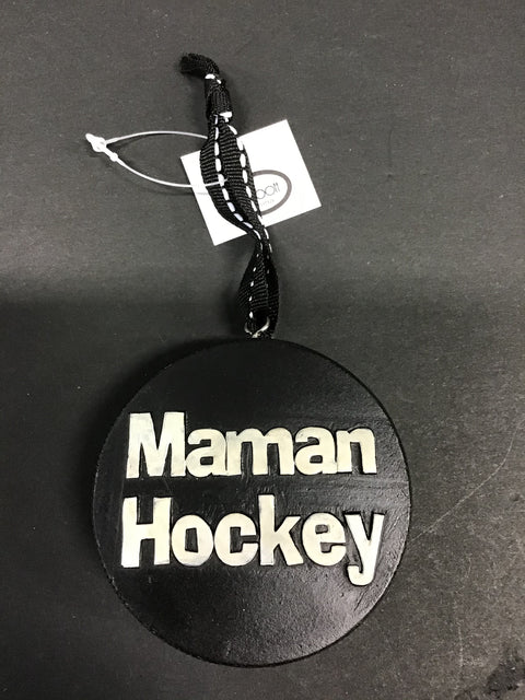 Ornement de rondelle de hockey "Maman hockey"