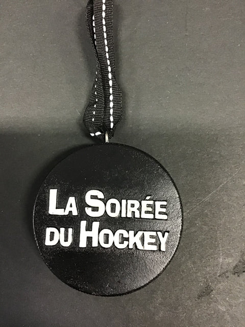 Ornement de rondelle de hockey "La soirée du hockey"