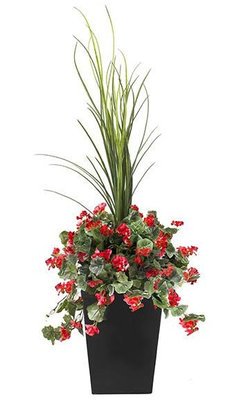 Arrangement floral artificiel géraniums rouges