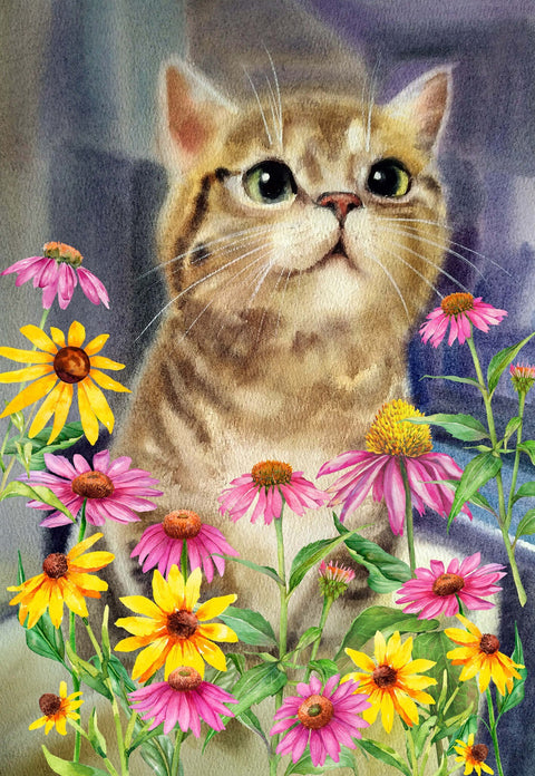 Drapeau décoratif "Chats dans les fleurs"
