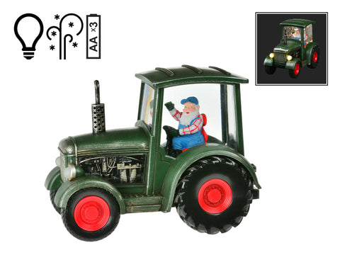 Tracteur vert avec boule d’eau et Père Noël